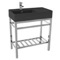 Modern Matte Black Ceramic Console Sink and Polished Chrome Base, 32